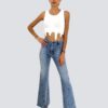 Jeans high rise corte recto mezclilla azul - Imagen 3