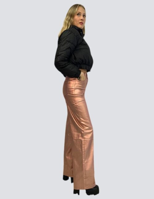 Pantalón corte recto, high rise, rosa metálico - Imagen 2
