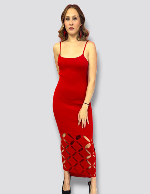 Vestido knit rojo corte diamante - Imagen 2