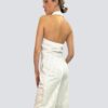 Set chaleco cuello halter y pantalón corte recto, blanco con raya de gis negra - Imagen 2