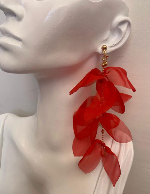 Maxi arete hojas de shifon color rojo