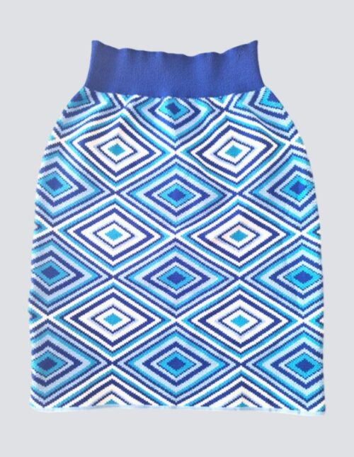 Mini falda tejido de punto estampado rombos color azul rey - Imagen 2