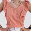 Blusa resorte corrugado, mangas campesina, azul con flores - Imagen 3