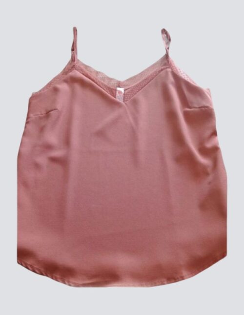 Blusa lencera de tirantes color salmón con encaje - Imagen 2