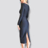 Vestido negro, ajustado al cuerpo, manga larga y cut out en cintura - Imagen 2