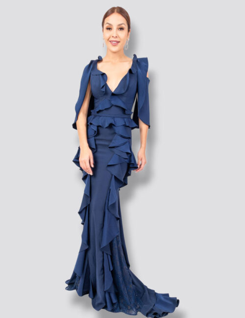 Vestido azul marino con diseño de olanes - Imagen 2