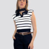 Blusa blanca con rayas negras tejido de punto tipo polo con hombreras