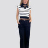 Blusa blanca con rayas negras tejido de punto tipo polo con hombreras - Imagen 2