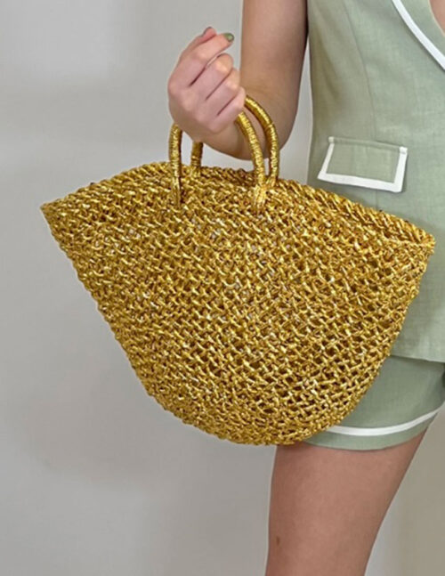 Bolsa tejido rafia dorado