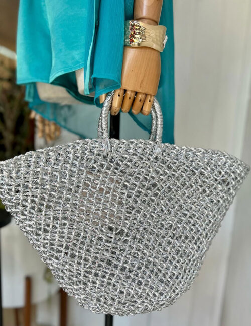 Bolso tejido rafia plata