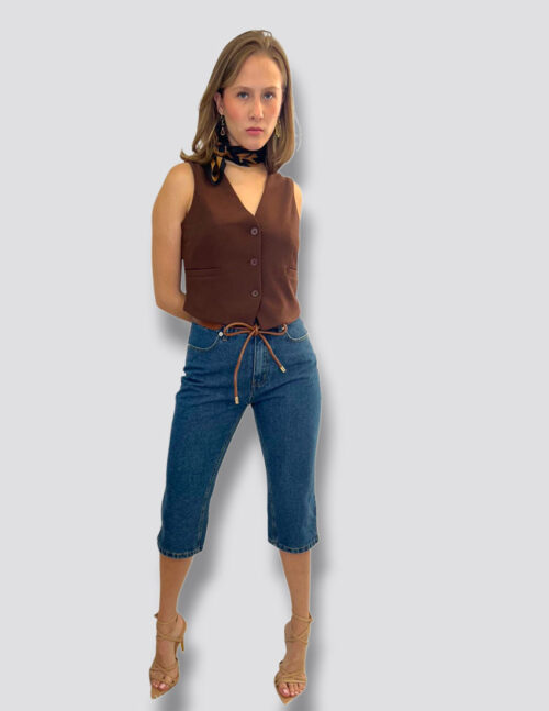 Jeans denim harboure blue, wide leg, capri