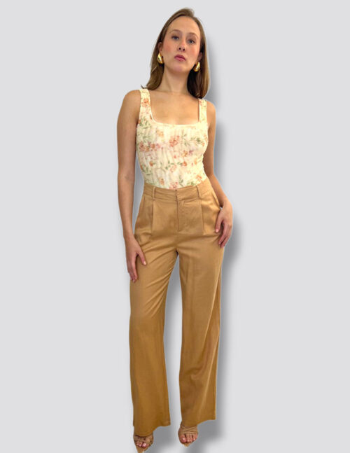 Body  tela mesh amarillo mantequilla estampado flores - Imagen 2