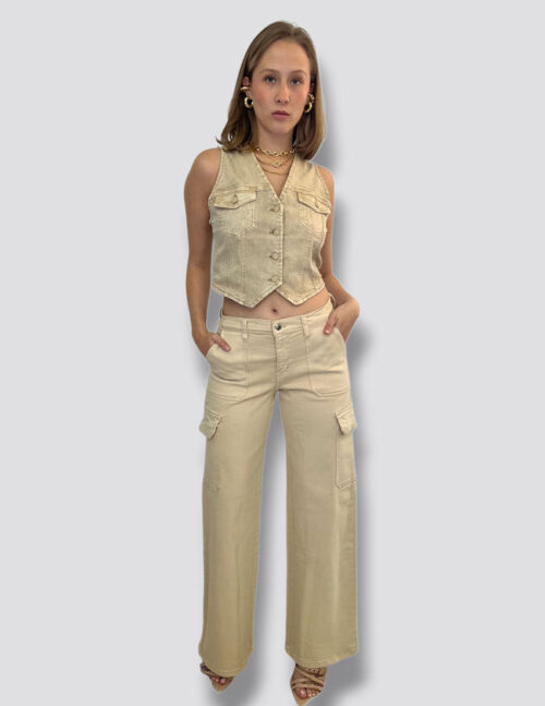 Chaleco denim beige deslavado - Imagen 2