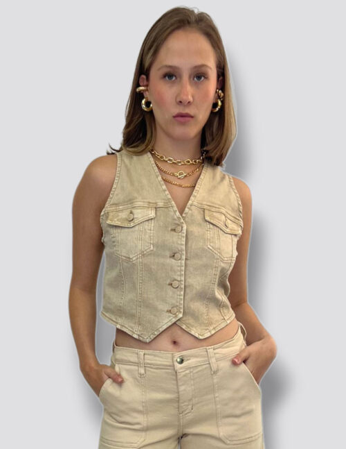 Chaleco denim beige deslavado