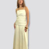 Vestido largo color beige, torso plisado con listones en hombros - Imagen 2