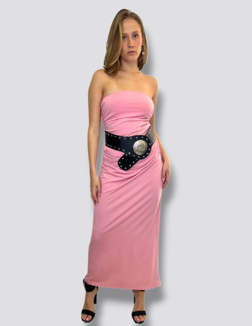 Set top straple y falda lapiz fruncido en costados color barbie pink - Imagen 2