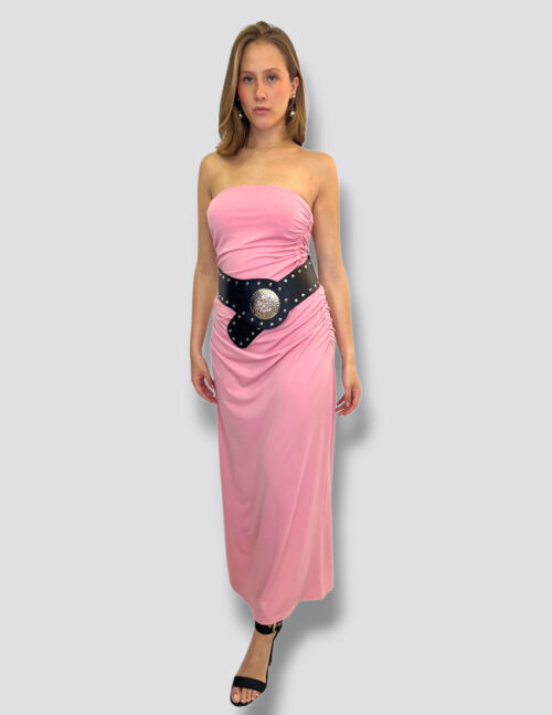 Set top straple y falda lapiz fruncido en costados color barbie pink