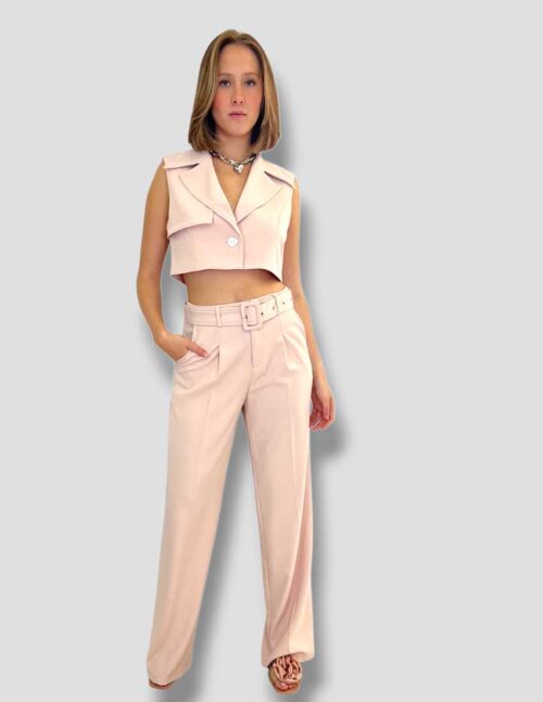 Set chaleco sastre corto y pantalón recto color sweet peach - Imagen 2