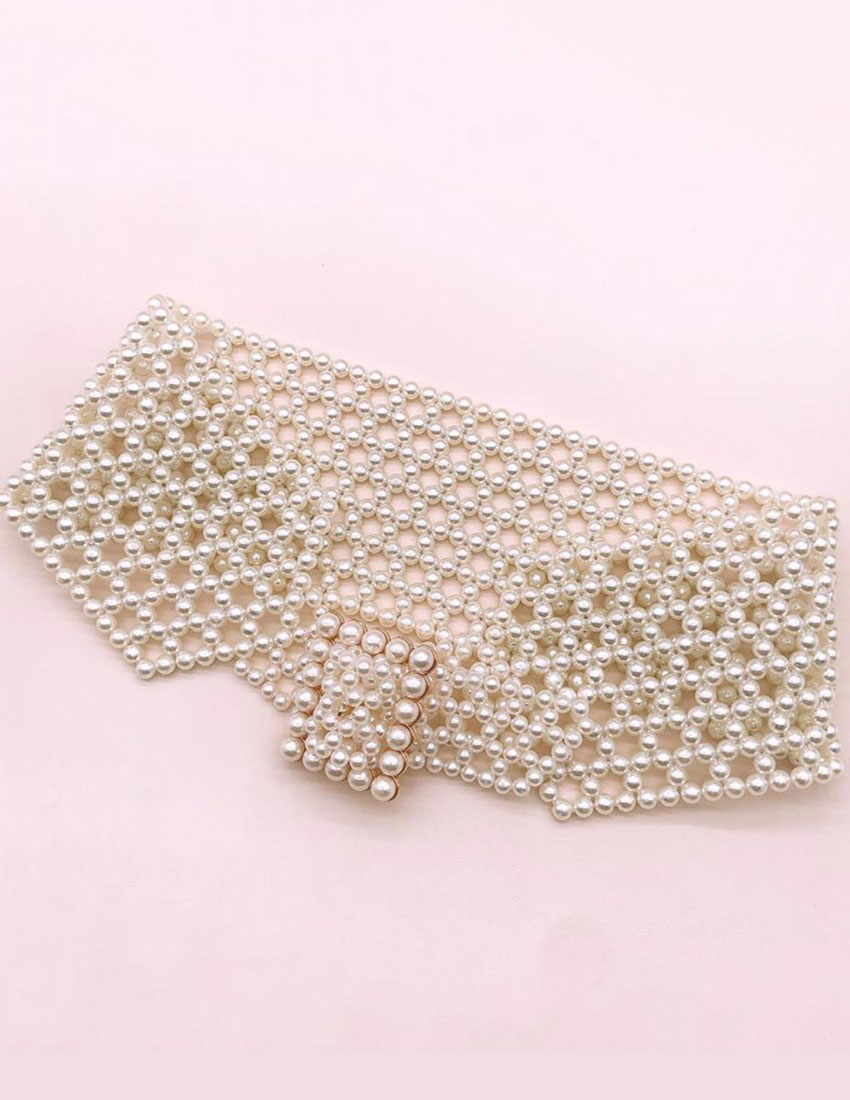 Cinturón elástico, ancho, imitación perlas