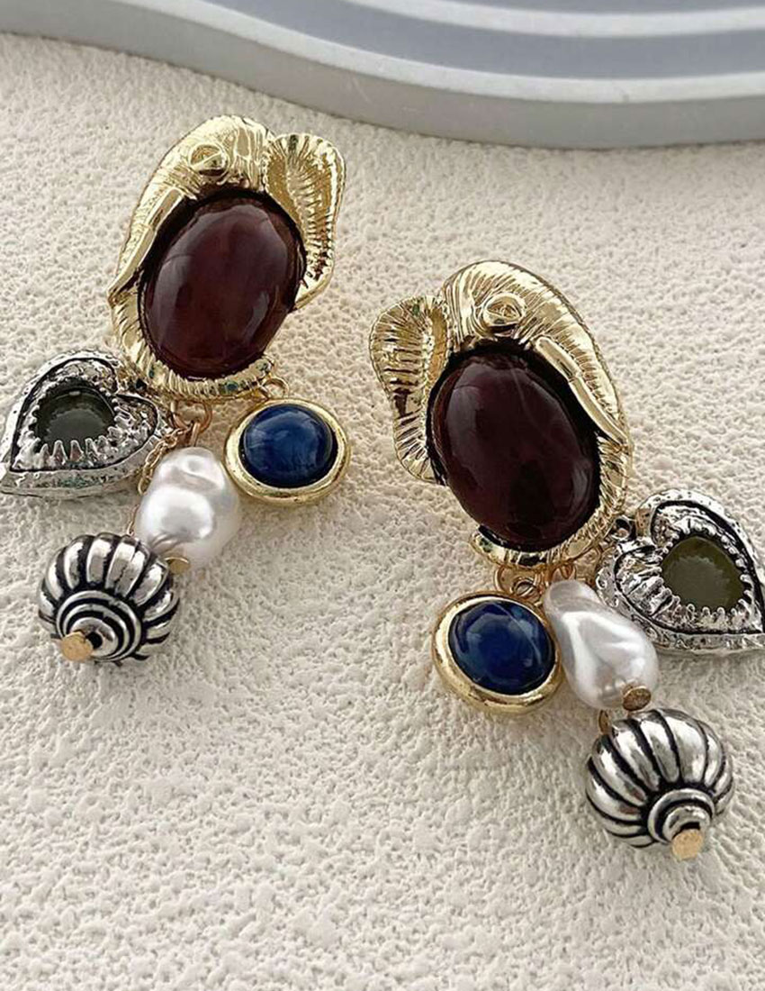 Aretes colgantes diseño elefantes incrustados de metal y resina