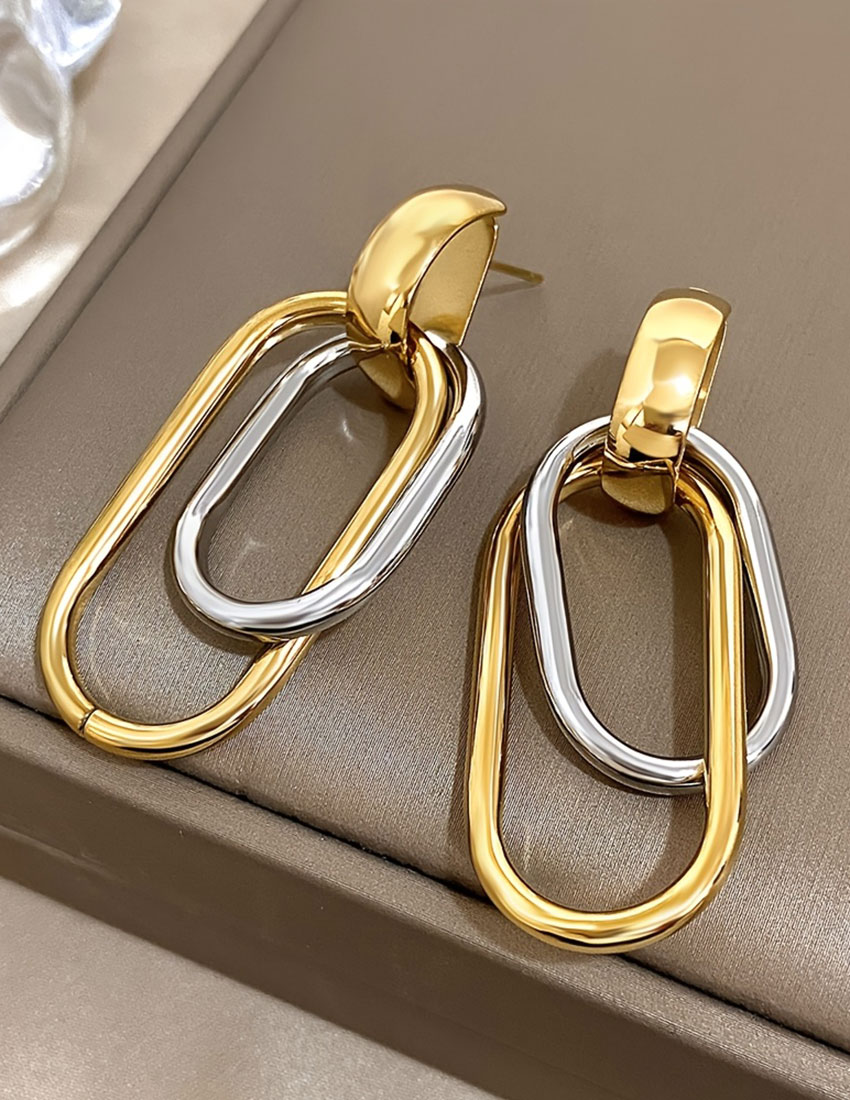 Aretes geometricos acero inoxidable, dorado-plata