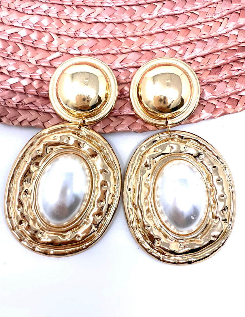 Maxiaretes largos diseño disco geometricco con imitacion perla