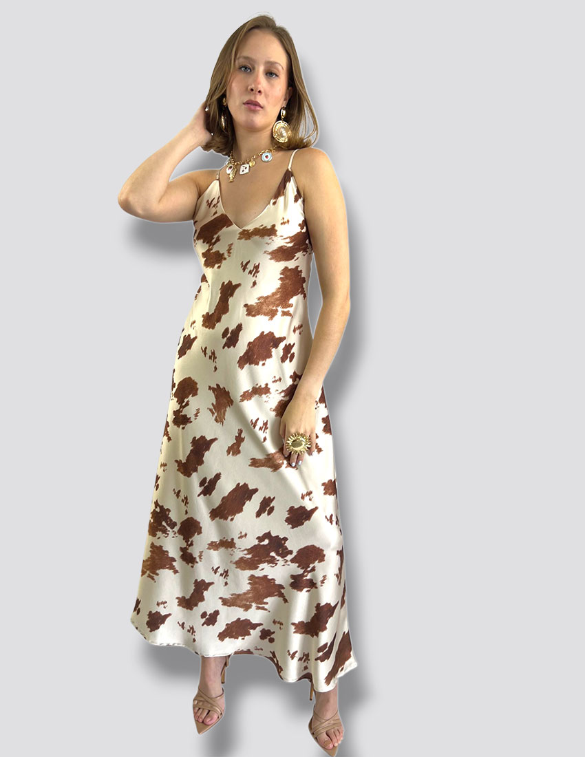 Vestido lensero de satin estampado hors