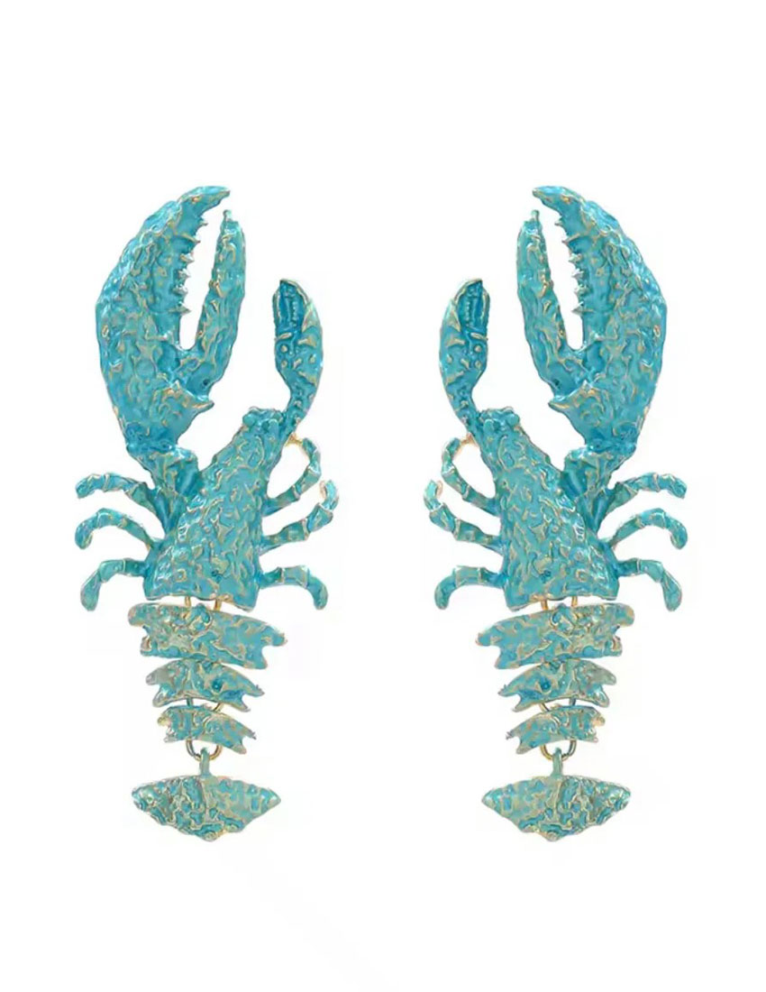 Aretes diseño langostas en color azul turquesa