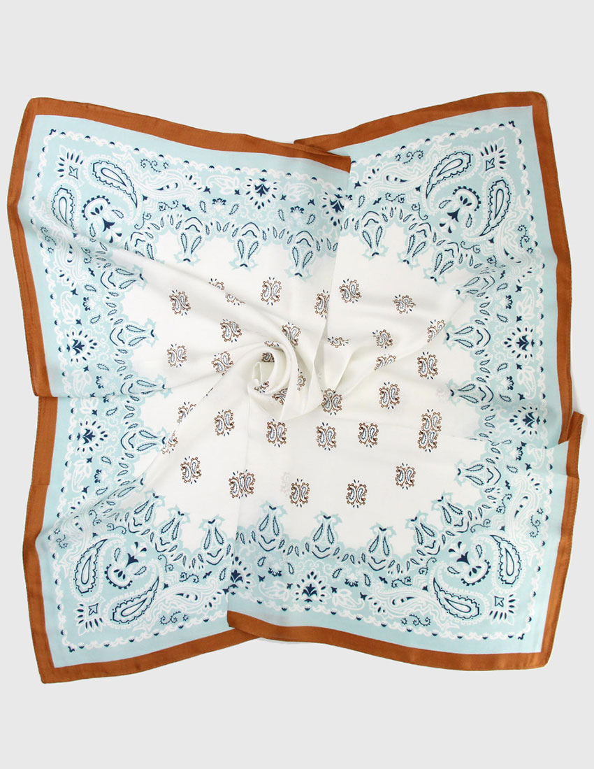 Pashmina satin diseño amibas tonos aqua y ocre