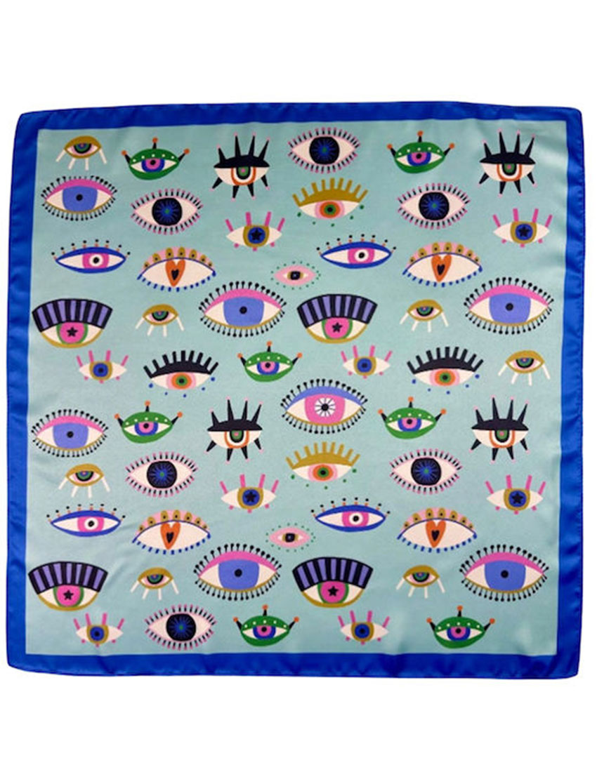 Pañoleta diseño ojos tonos aqua con azul rey
