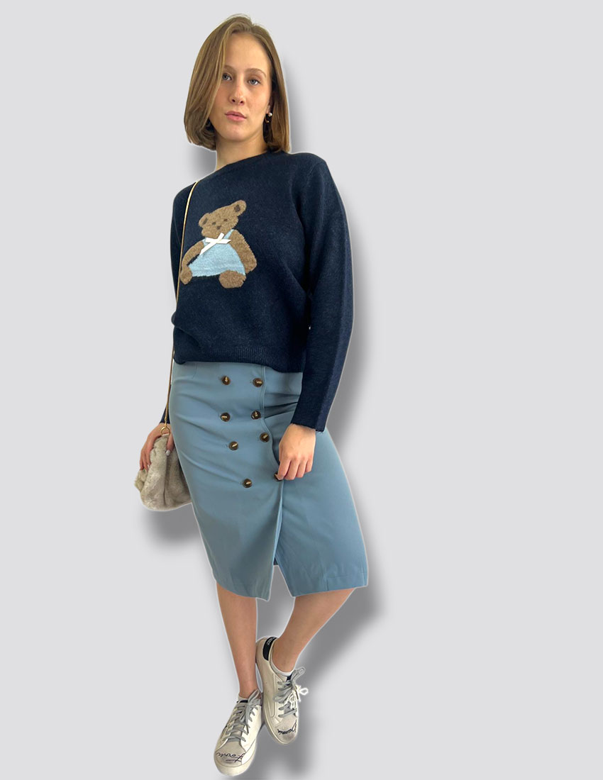 Jersey de punto casual cuello redondo diseño teddy