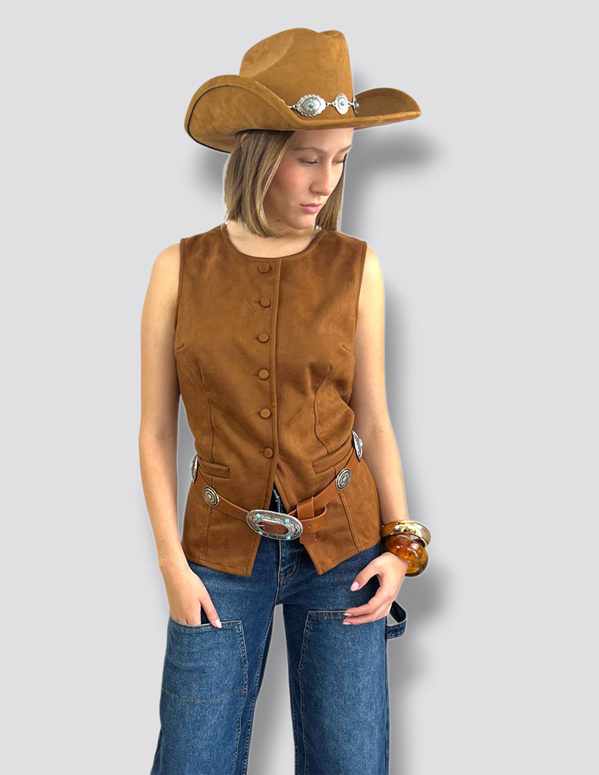 Chaleco largo en suede color marron