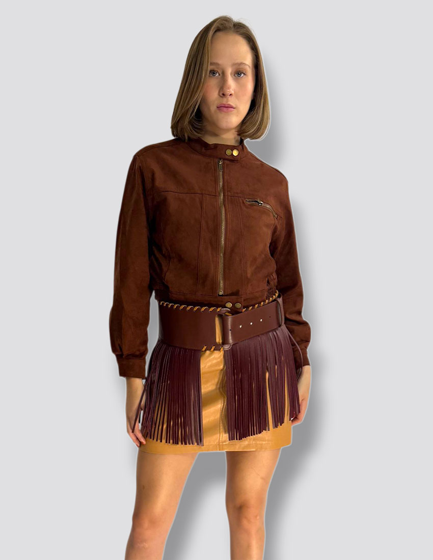 Chamarra bomber cuello mao color sienna