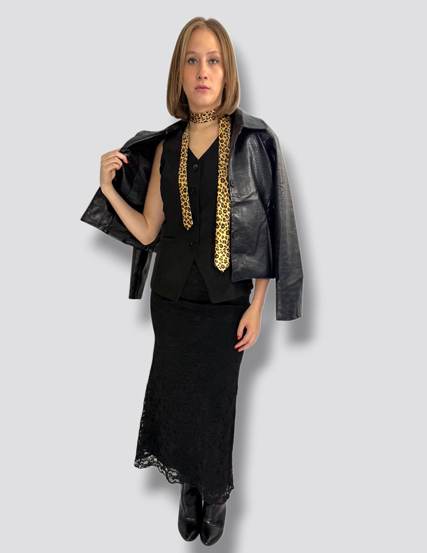 Chaleco largo en suede color negro