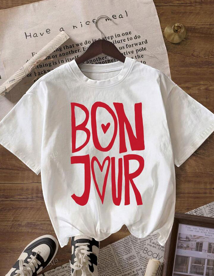 Playera over size estampado bon jour