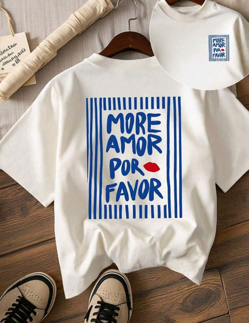 Playera over size blanca estampado more amor