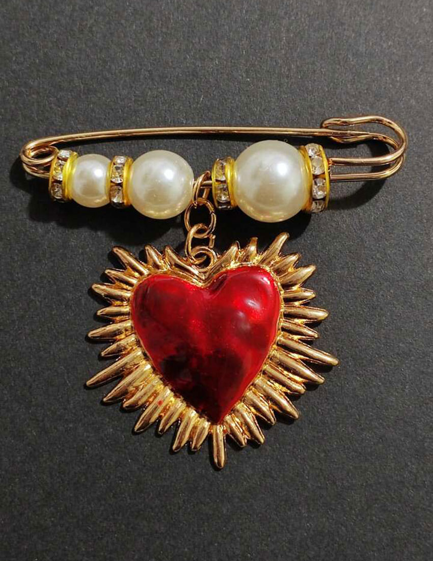 Broche de perla falsa y corazón vintage