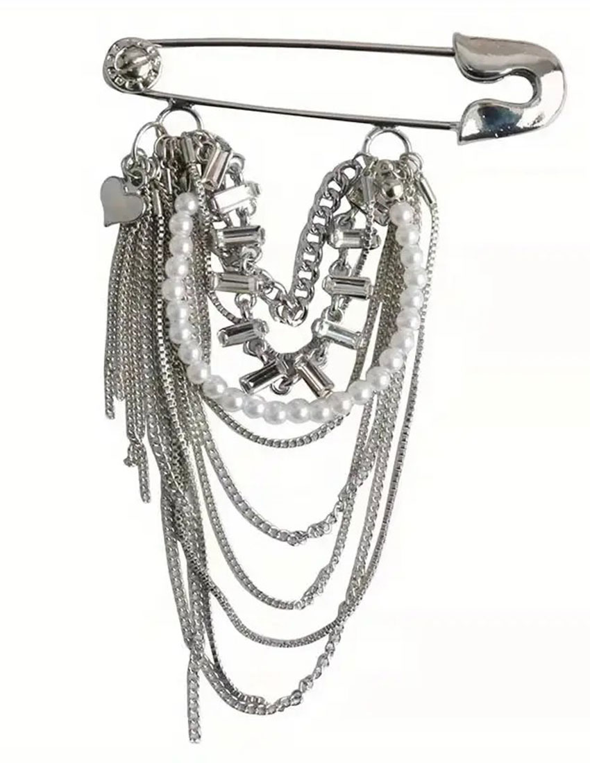 Broche cadenas plata con imitación perlas