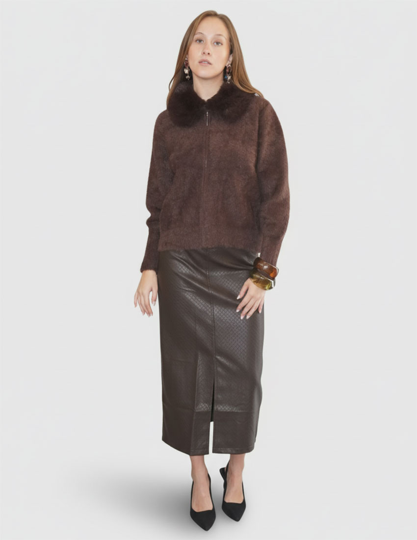 Falda lapiz, vinipiel efecto cocodrilo color espresso