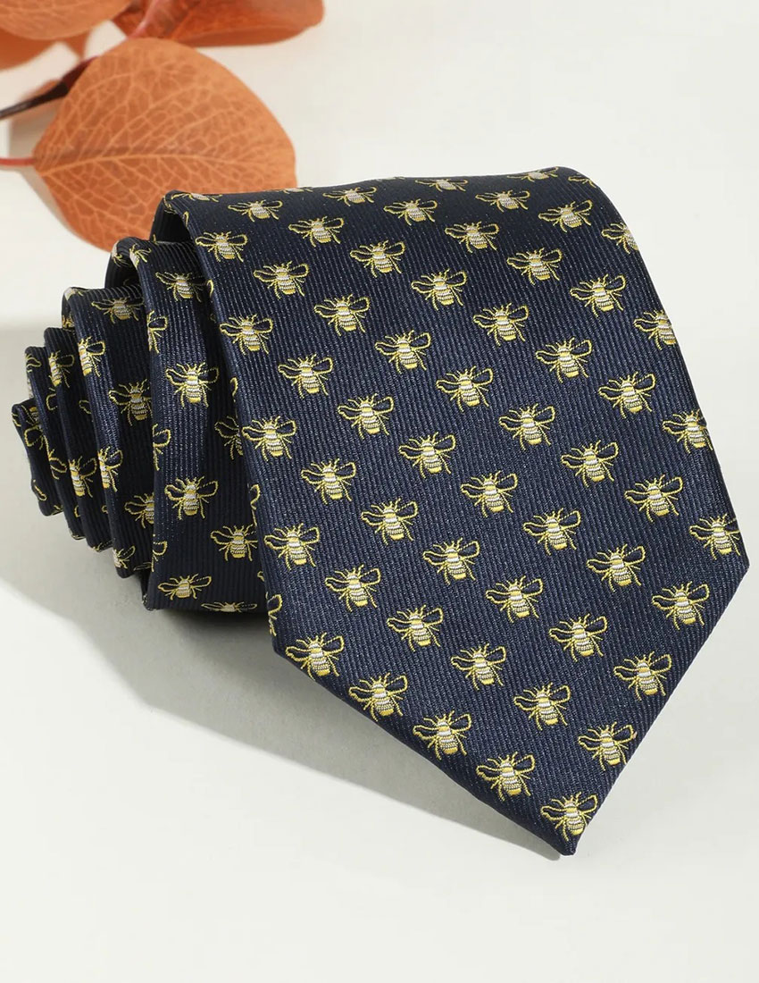 Corbata azul marino diseño de abejas