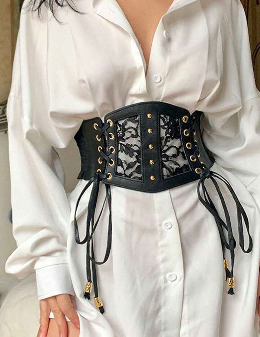 Cinto tipo corsette, con detalle de encaje en color negro