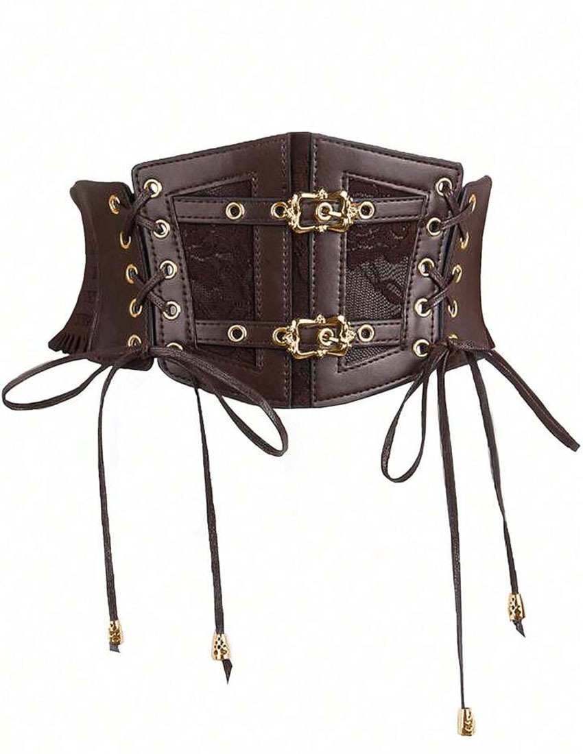 Cinto tipo corsette, con detalle de encaje en color café oscuro