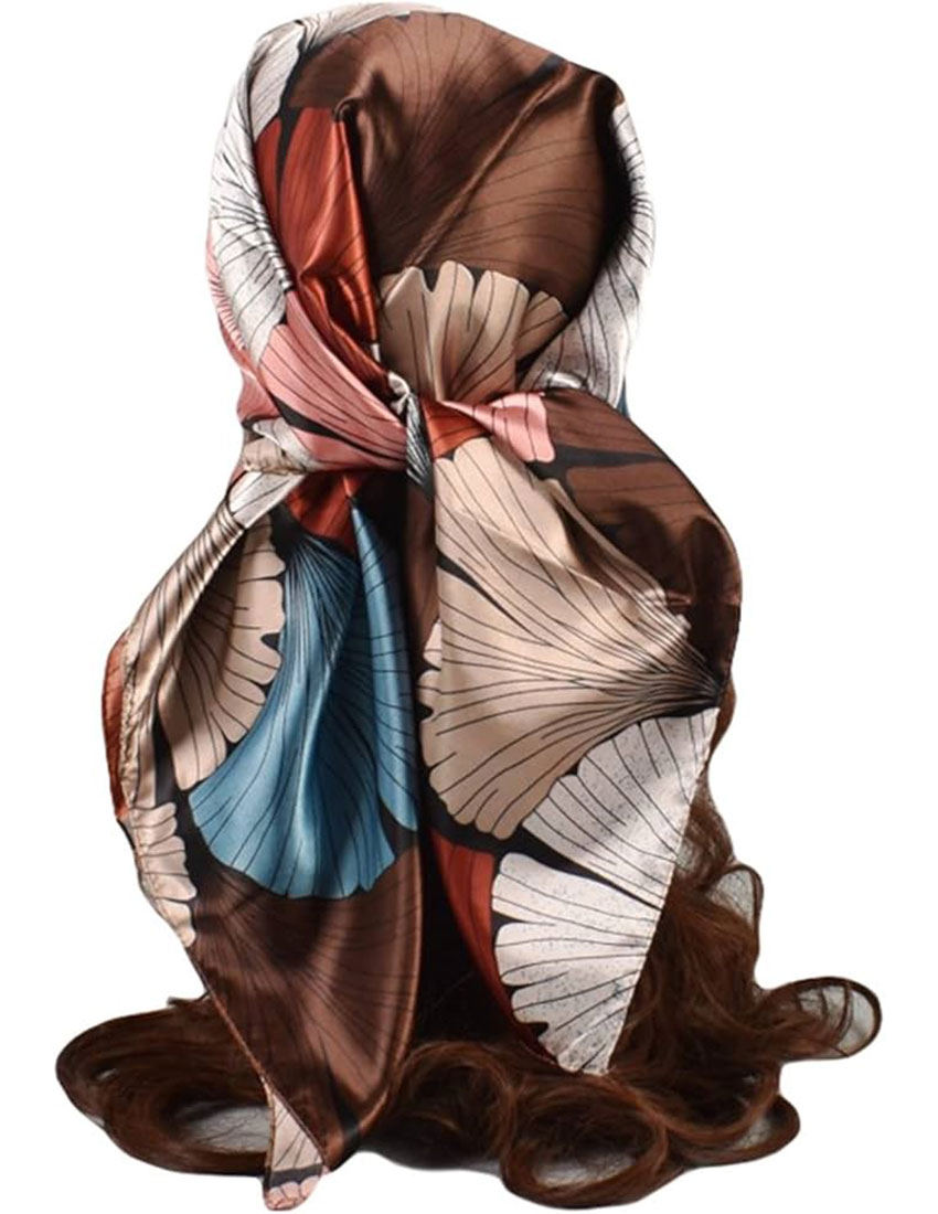 Pashmina diseño hojas en colores marrón con azul