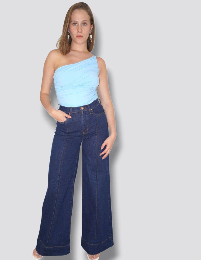 Jeans mezclilla azul oscuro, high rise wide leg
