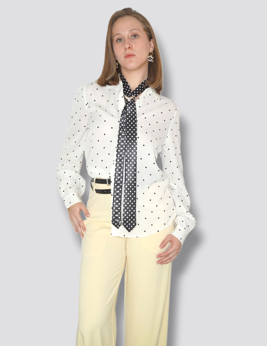 Blusa en gasa blanca polka dots negro