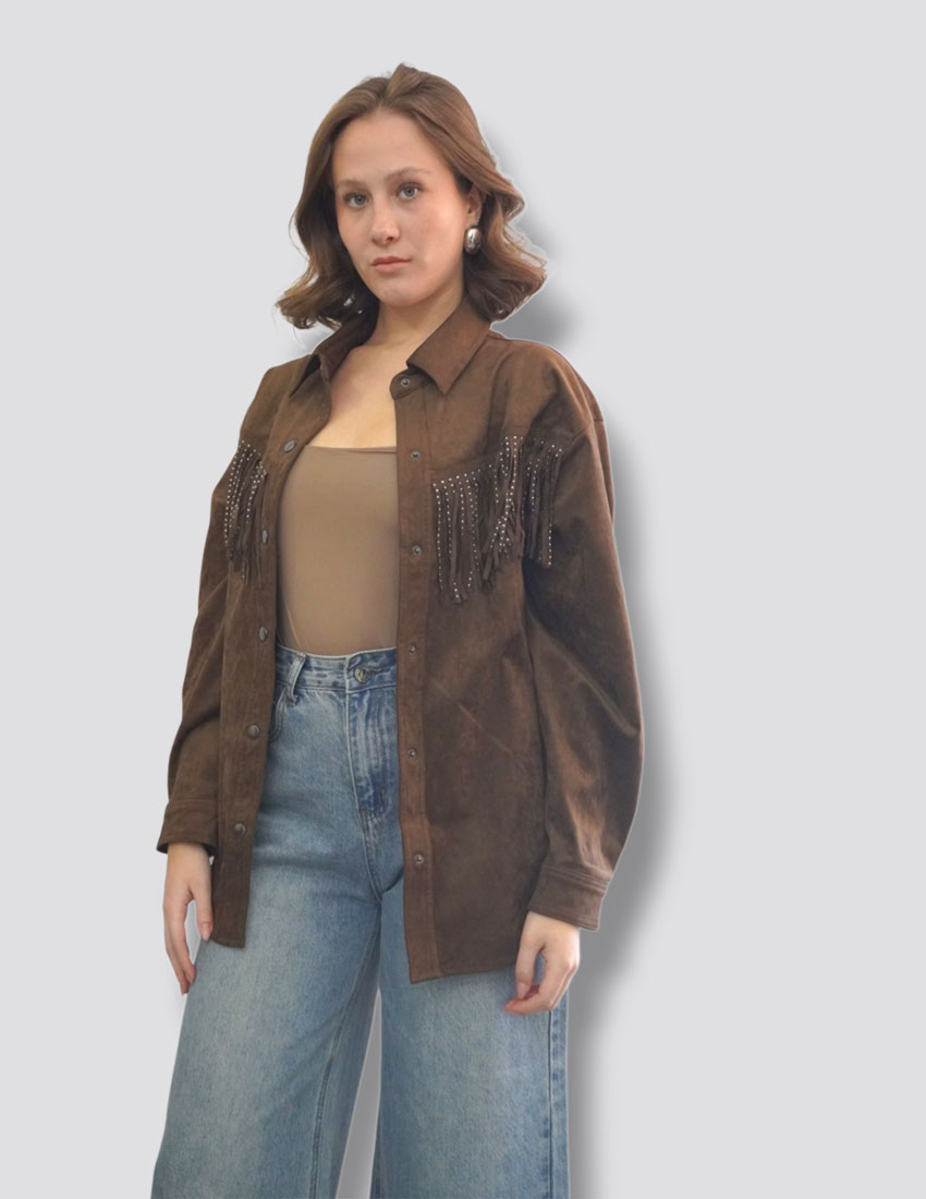 Camisa over size con barbas en suede