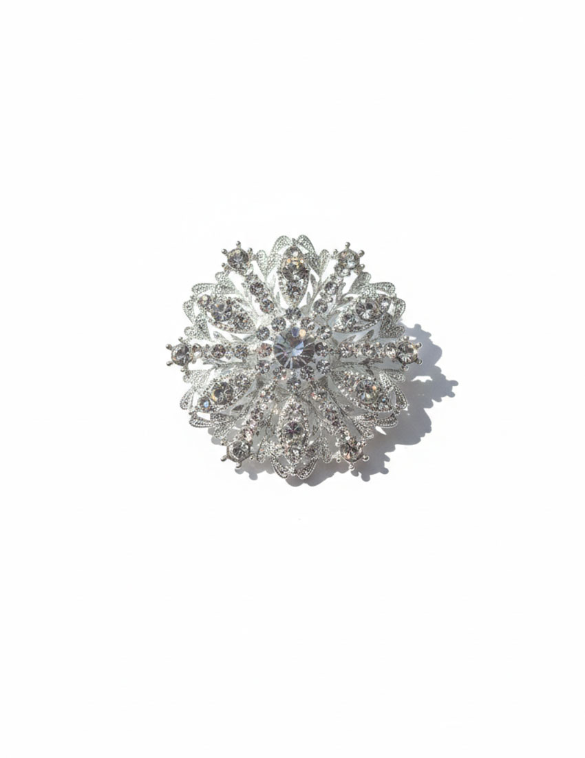 Broche flor de cristal de diamantes de imitación plateado