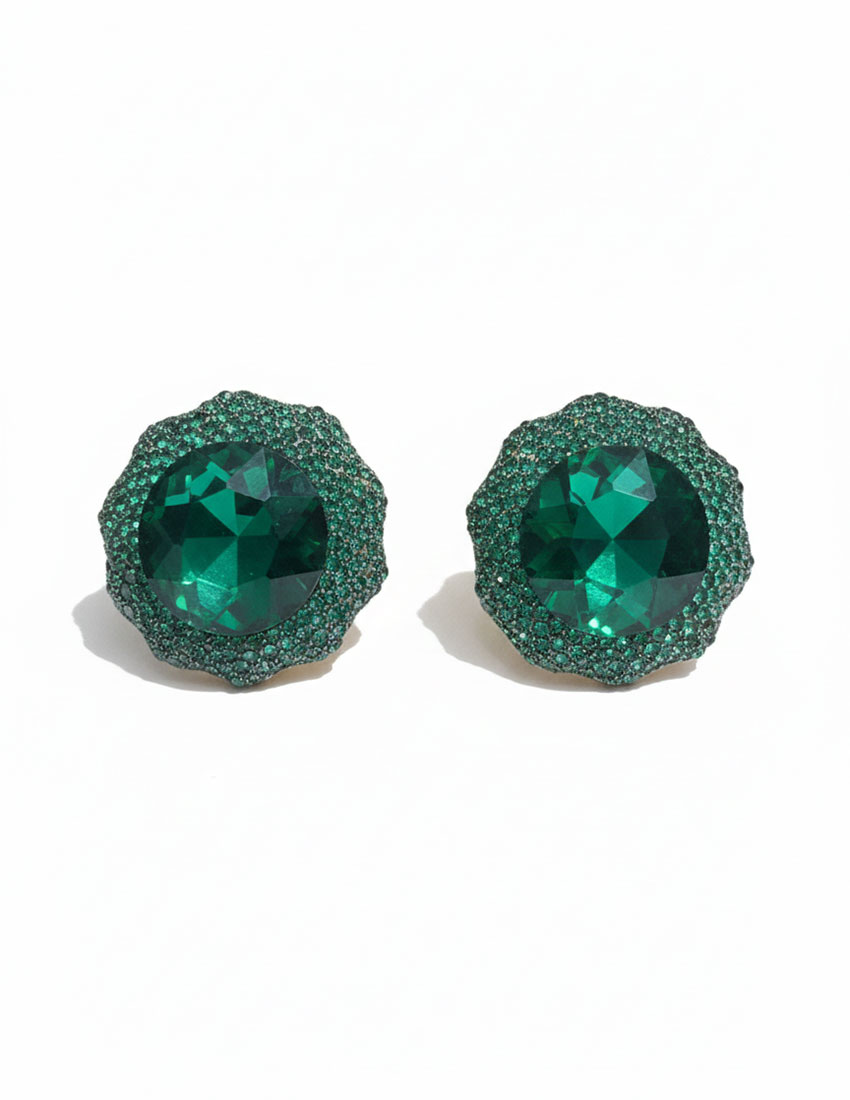 Aretes de botón pedrería verde